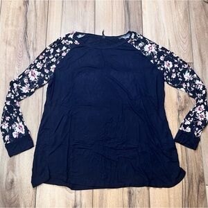 Black Floral Long Sleeve Top Womens Plus Size 2XL